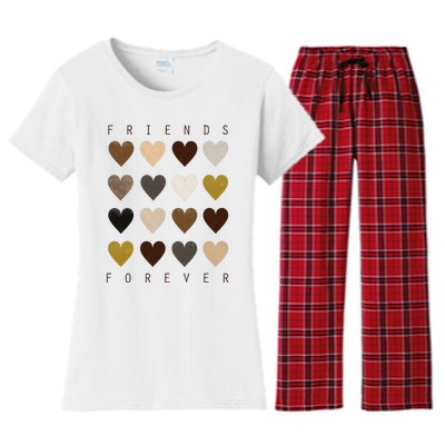 Cute Friends Forever Watercolor Patterned Hearts Friendship Women's Flannel Pajama Set