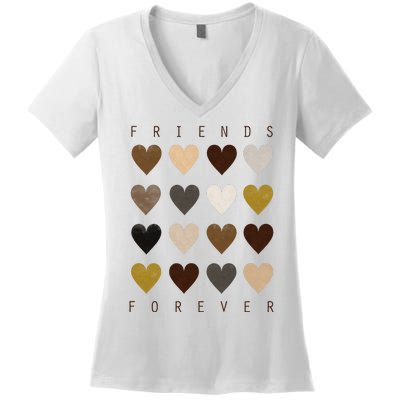 Cute Friends Forever Watercolor Patterned Hearts Friendship Women's V-Neck T-Shirt