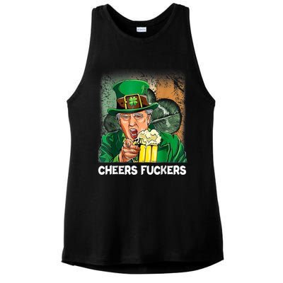 Cheers Fuckers Funny Trump St Patrick's Day Irish Drinking Ladies PosiCharge Tri-Blend Wicking Tank