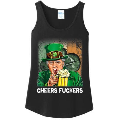 Cheers Fuckers Funny Trump St Patrick's Day Irish Drinking Ladies Essential Tank