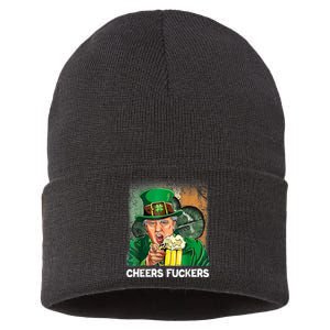 Cheers Fuckers Funny Trump St Patrick's Day Irish Drinking Sustainable Knit Beanie