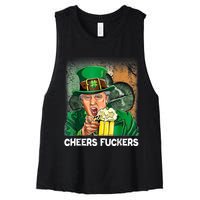 Cheers Fuckers Funny Trump St Patrick's Day Irish Drinking Women's Racerback Cropped Tank