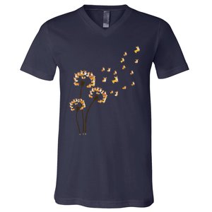 Corgi Flower Fly Dandelion Funny Dog Lover For Mom V-Neck T-Shirt