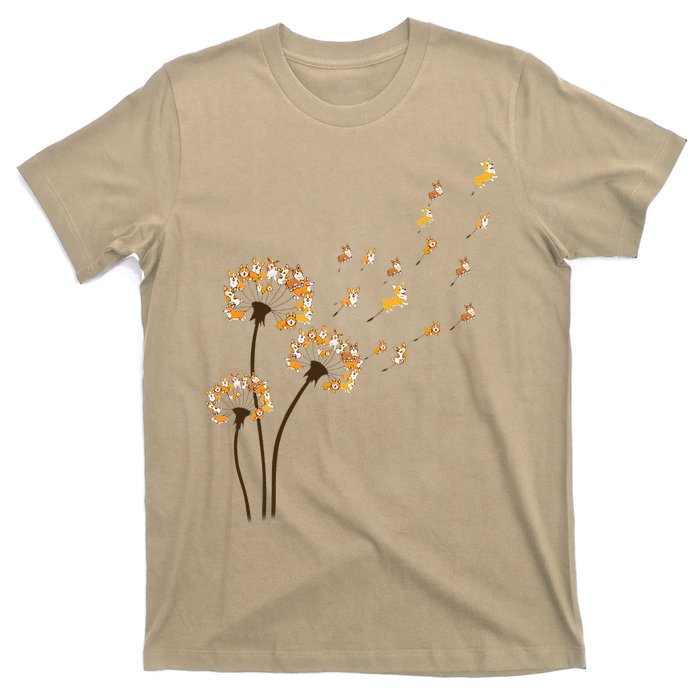 Corgi Flower Fly Dandelion Funny Dog Lover For Mom T-Shirt