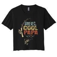 Cute Funny Fisherman Vintage Reel Cool Papa Women's Crop Top Tee