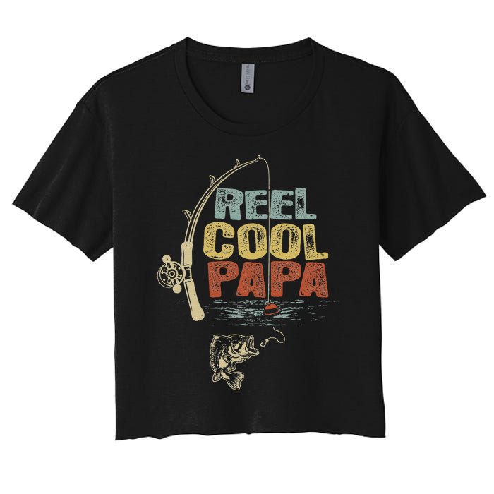 Cute Funny Fisherman Vintage Reel Cool Papa Women's Crop Top Tee