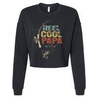 Cute Funny Fisherman Vintage Reel Cool Papa Cropped Pullover Crew