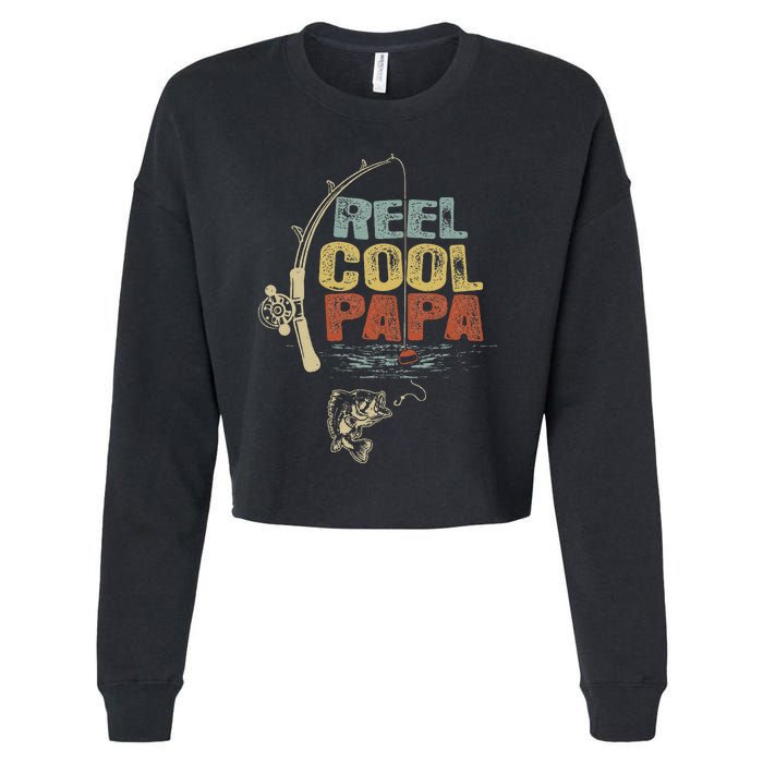 Cute Funny Fisherman Vintage Reel Cool Papa Cropped Pullover Crew