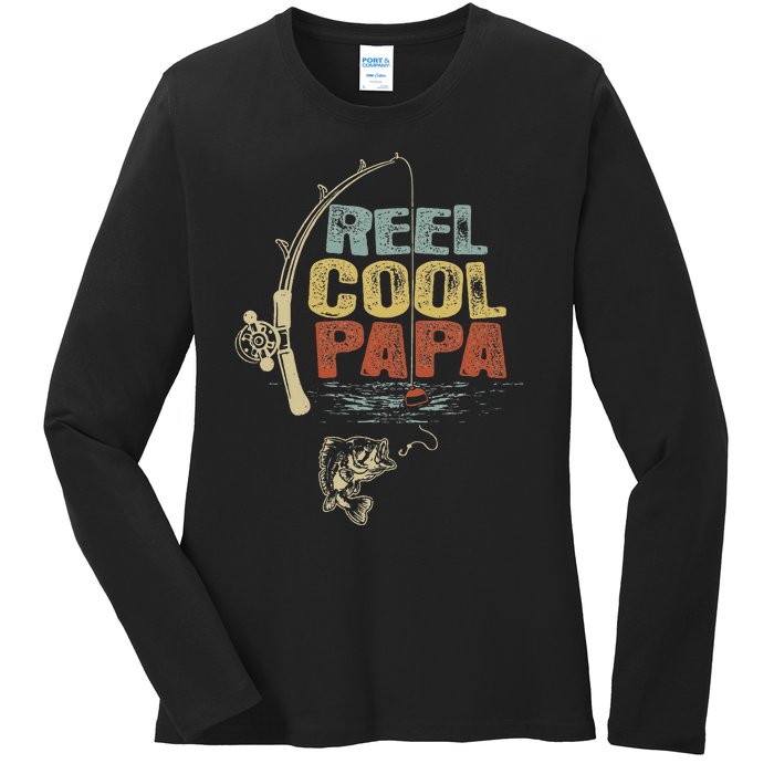 Cute Funny Fisherman Vintage Reel Cool Papa Ladies Long Sleeve Shirt