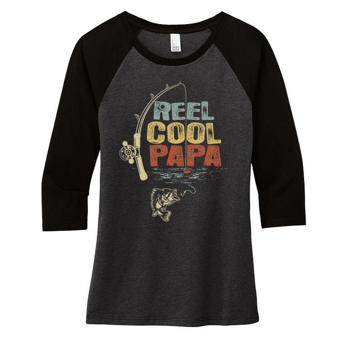 Cute Funny Fisherman Vintage Reel Cool Papa Women's Tri-Blend 3/4-Sleeve Raglan Shirt