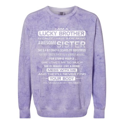 Christmas Funny For Brother From Sister I Am A Lucky Brother Colorblast Crewneck Sweatshirt