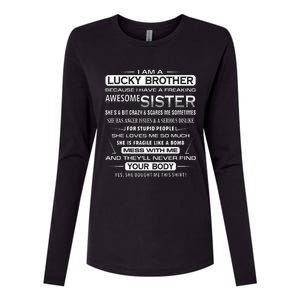 Christmas Funny For Brother From Sister I Am A Lucky Brother Womens Cotton Relaxed Long Sleeve T-Shirt