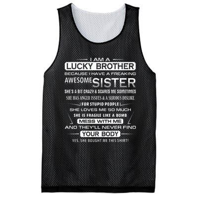 Christmas Funny For Brother From Sister I Am A Lucky Brother Mesh Reversible Basketball Jersey Tank