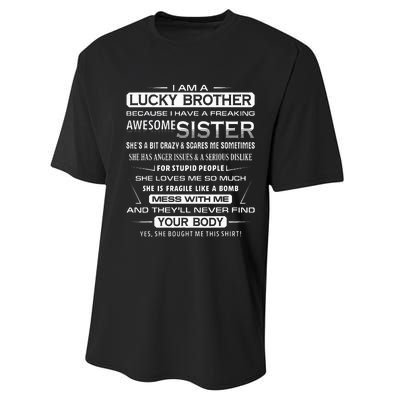 Christmas Funny For Brother From Sister I Am A Lucky Brother Performance Sprint T-Shirt