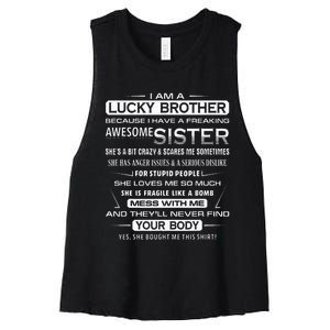 Christmas Funny For Brother From Sister I Am A Lucky Brother Women's Racerback Cropped Tank