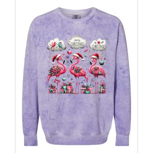 Christmas Funny Flamingo Pink Christmas Tree Xmas Gift Colorblast Crewneck Sweatshirt