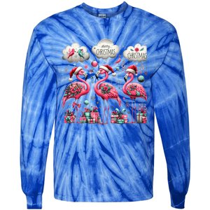 Christmas Funny Flamingo Pink Christmas Tree Xmas Gift Tie-Dye Long Sleeve Shirt