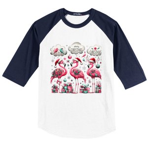 Christmas Funny Flamingo Pink Christmas Tree Xmas Gift Baseball Sleeve Shirt