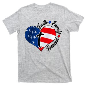 Cute Faith Family Freedom American USA Heart T-Shirt