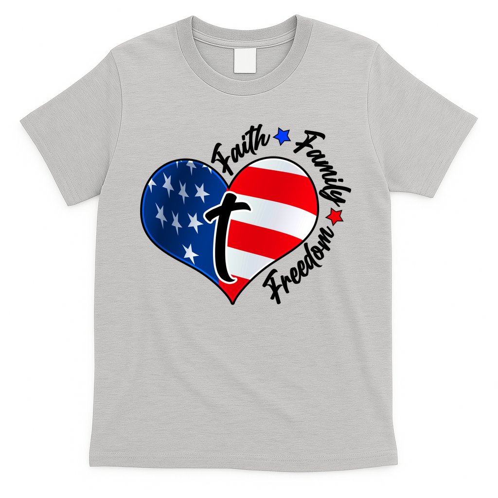 Cute Faith Family Freedom American USA Heart T-Shirt