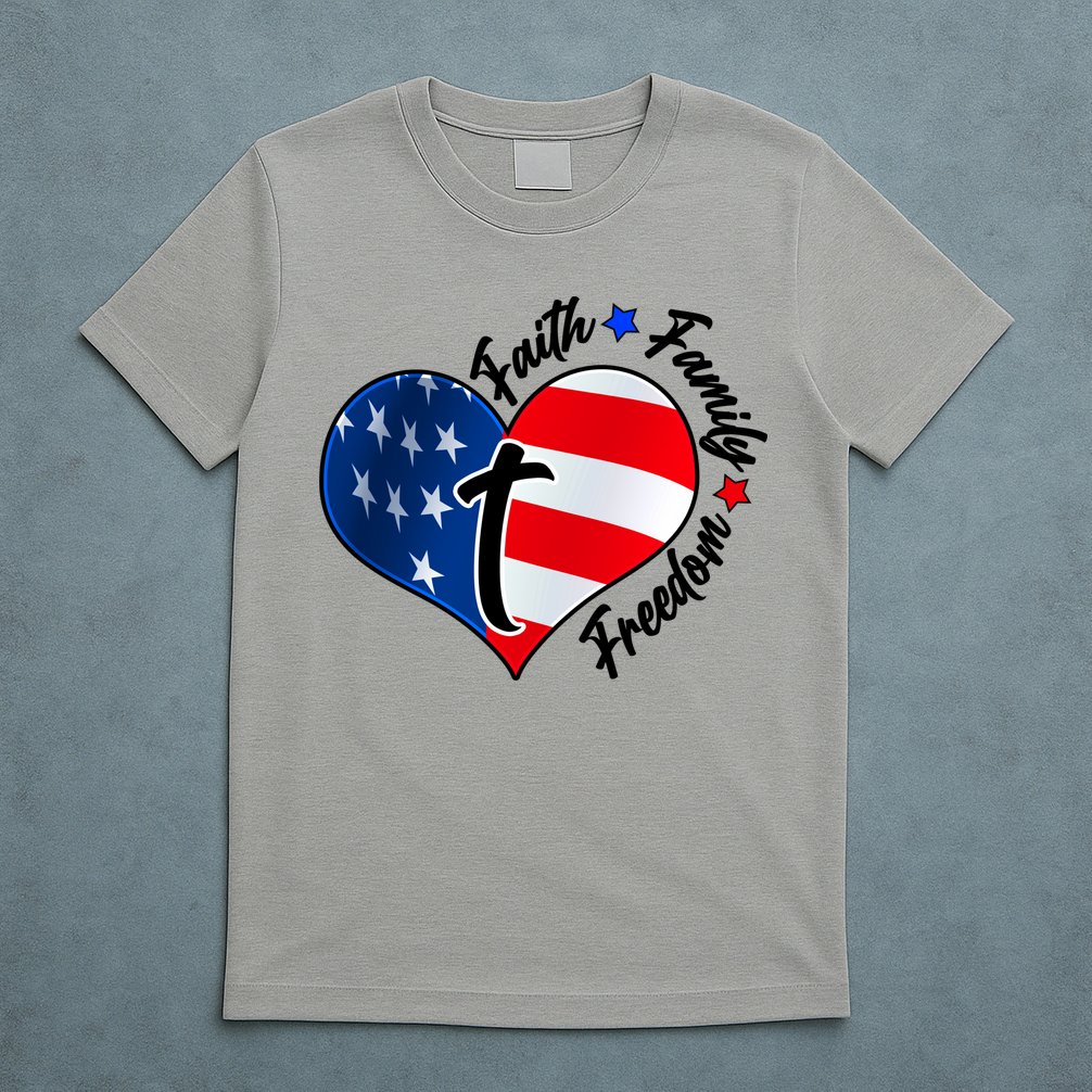 Cute Faith Family Freedom American USA Heart T-Shirt