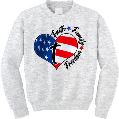 Cute Faith Family Freedom American USA Heart Kids Sweatshirt