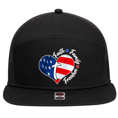 Cute Faith Family Freedom American USA Heart 7 Panel Mesh Trucker Snapback Hat