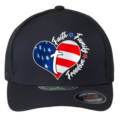 Cute Faith Family Freedom American USA Heart Flexfit Unipanel Trucker Cap