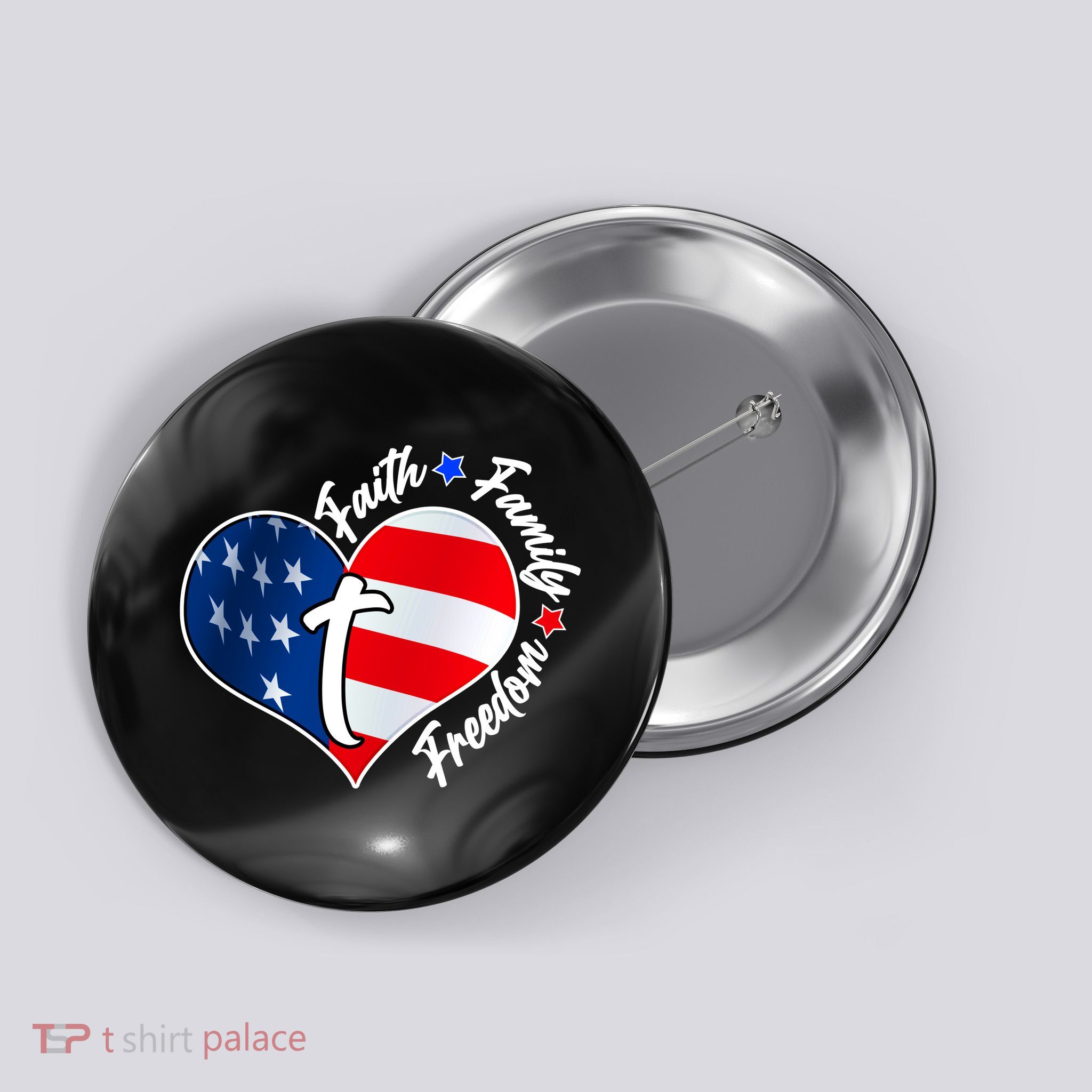 Cute Faith Family Freedom American USA Heart Button