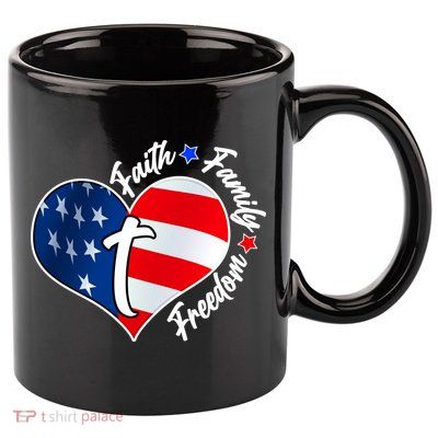 Cute Faith Family Freedom American USA Heart 11oz C Handle Ceramic Mug