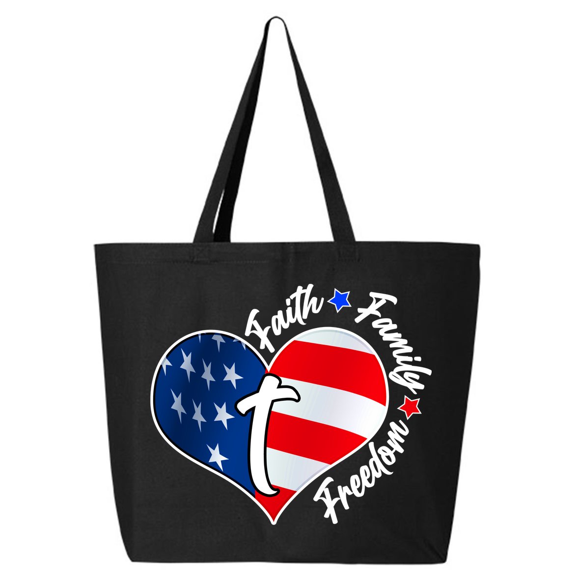 Cute Faith Family Freedom American USA Heart 25L Jumbo Tote