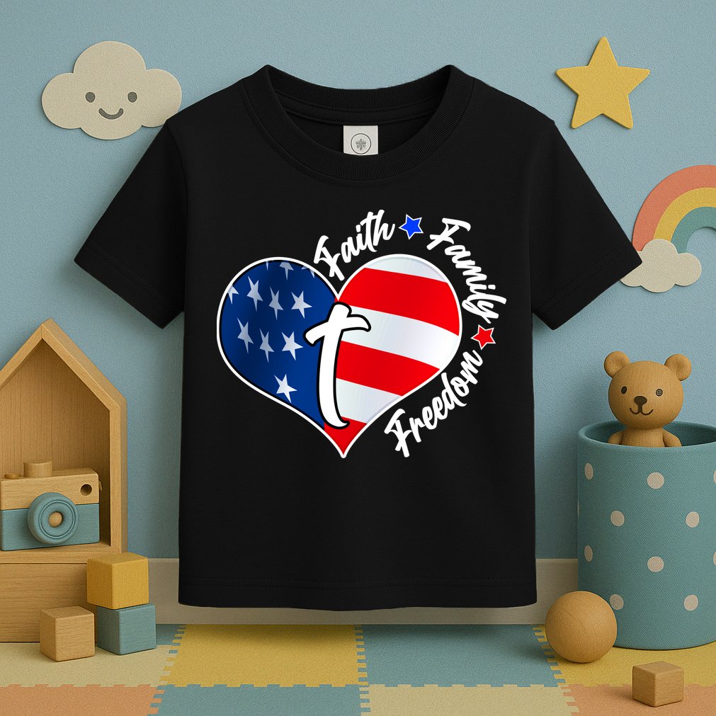 Cute Faith Family Freedom American USA Heart Toddler T-Shirt