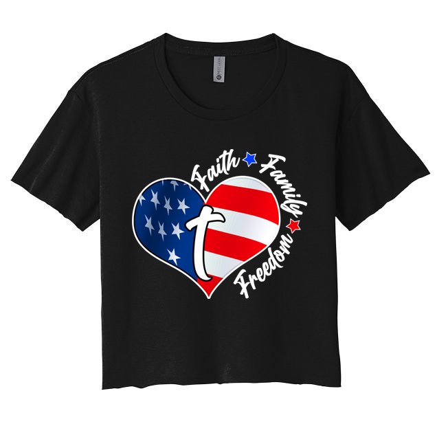 Cute Faith Family Freedom American USA Heart Crop Top