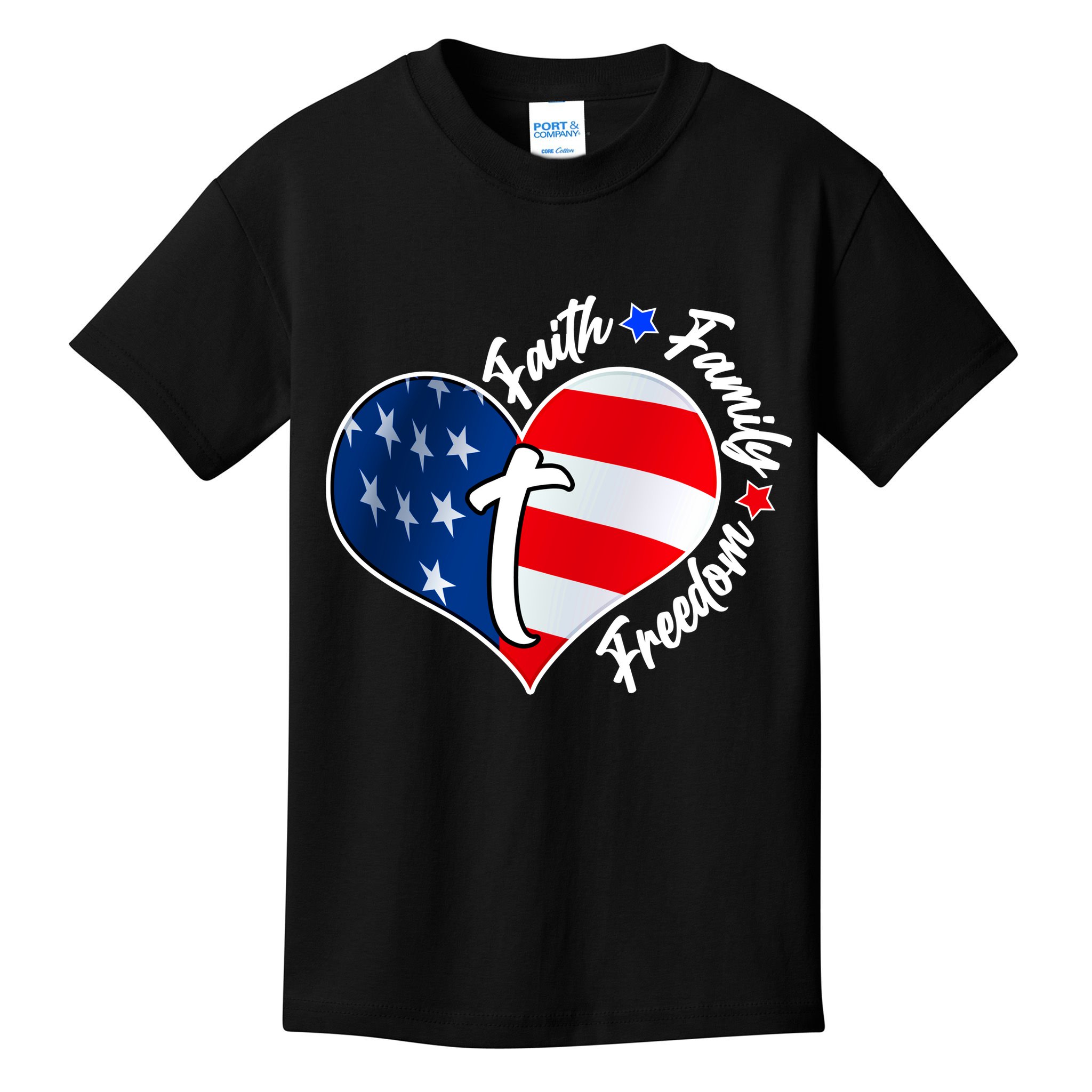 Cute Faith Family Freedom American USA Heart Kids T-Shirt