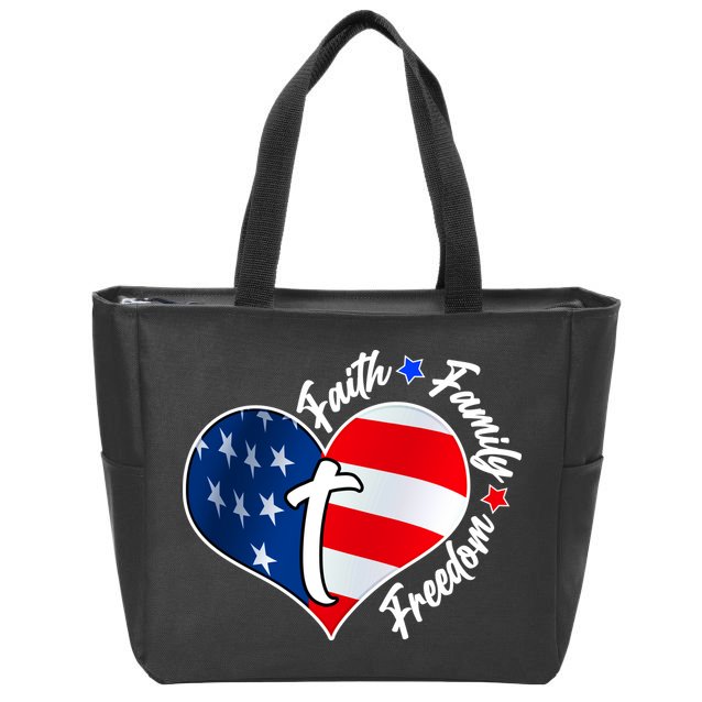Cute Faith Family Freedom American USA Heart Zip Tote Bag