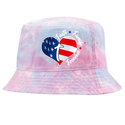 Cute Faith Family Freedom American USA Heart Tie-Dyed Bucket Hat