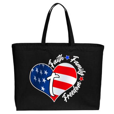 Cute Faith Family Freedom American USA Heart Cotton Canvas Jumbo Tote