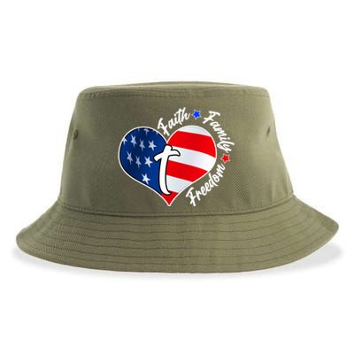 Cute Faith Family Freedom American USA Heart Sustainable Bucket Hat