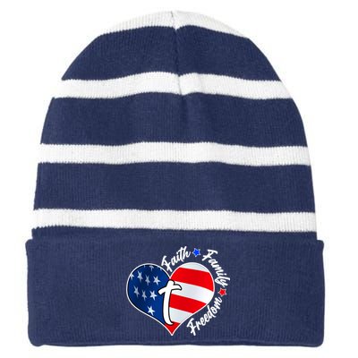 Cute Faith Family Freedom American USA Heart Striped Beanie with Solid Band