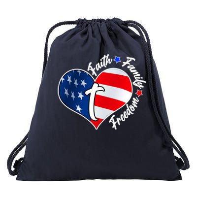 Cute Faith Family Freedom American USA Heart Drawstring Bag