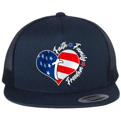 Cute Faith Family Freedom American USA Heart Flat Bill Trucker Hat