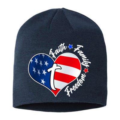 Cute Faith Family Freedom American USA Heart Sustainable Beanie