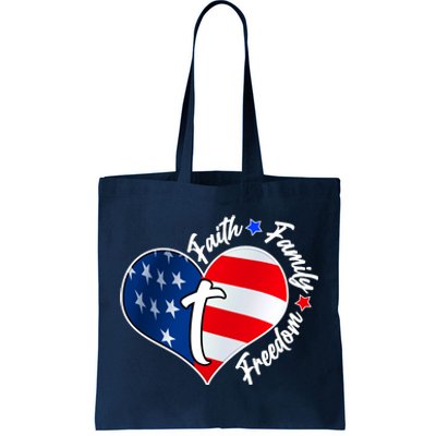 Cute Faith Family Freedom American USA Heart Tote Bag