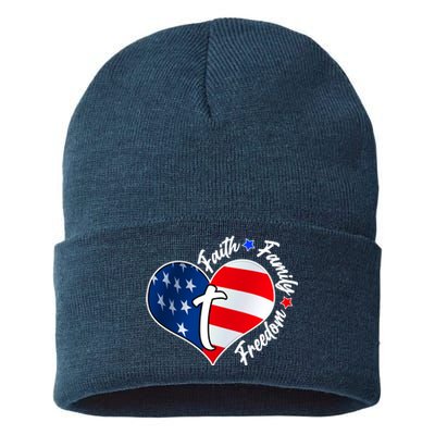 Cute Faith Family Freedom American USA Heart Sustainable Knit Beanie