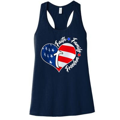 Cute Faith Family Freedom American USA Heart Women's Racerback Tank