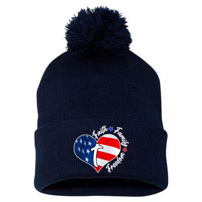 Cute Faith Family Freedom American USA Heart Pom Pom 12in Knit Beanie