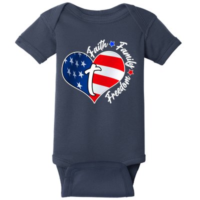 Cute Faith Family Freedom American USA Heart Baby Bodysuit