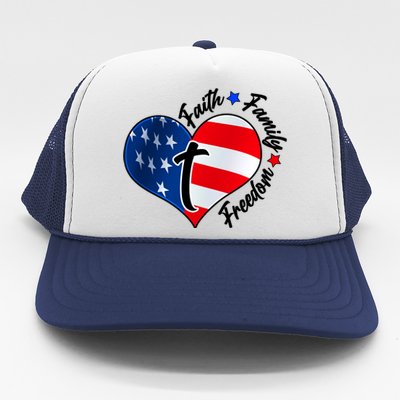 Cute Faith Family Freedom American USA Heart Trucker Hat