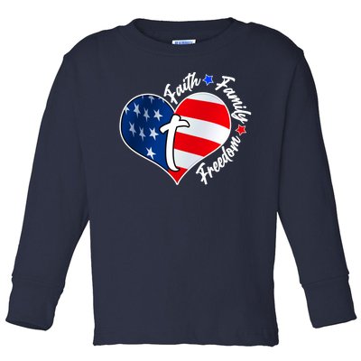 Cute Faith Family Freedom American USA Heart Toddler Long Sleeve Shirt