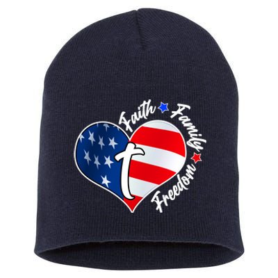 Cute Faith Family Freedom American USA Heart Short Acrylic Beanie